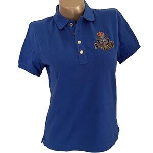 RALPH Lauren 100% Cotton Polo Shirt Top Royal Crest Women Y2K NOS